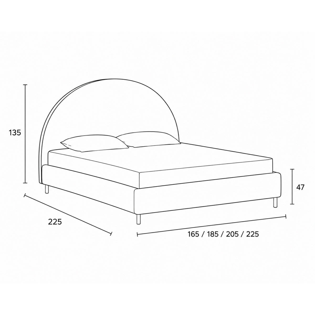 Upholstered bed with a semicircular headboard and storage in a soft modern style | Zora