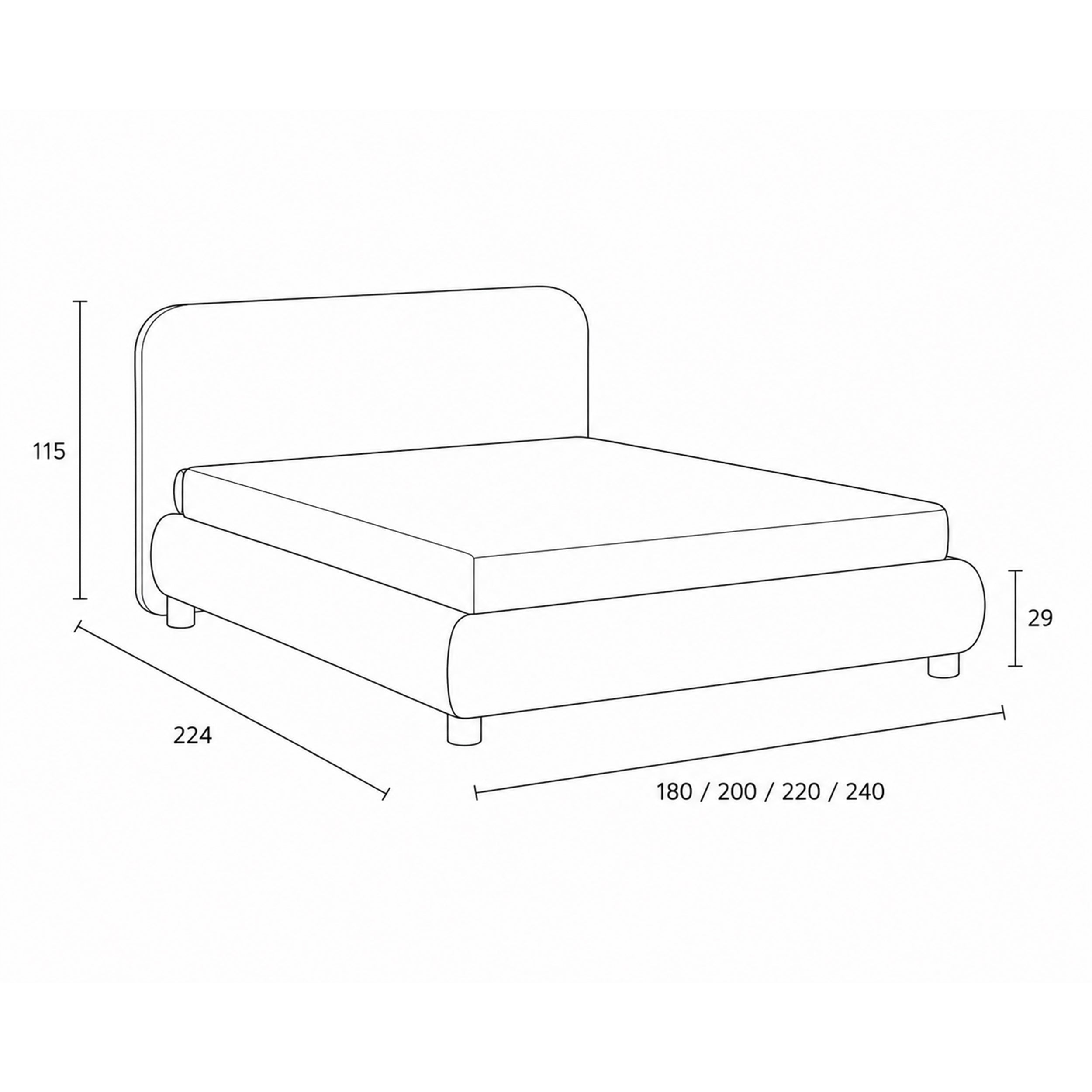 Continental bed with a rounded headboard in a modern organic style | Portela