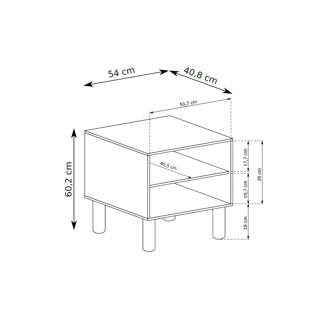 Bedside table 55x61 with a drawer and an open compartment in Scandinavian style | FJORD