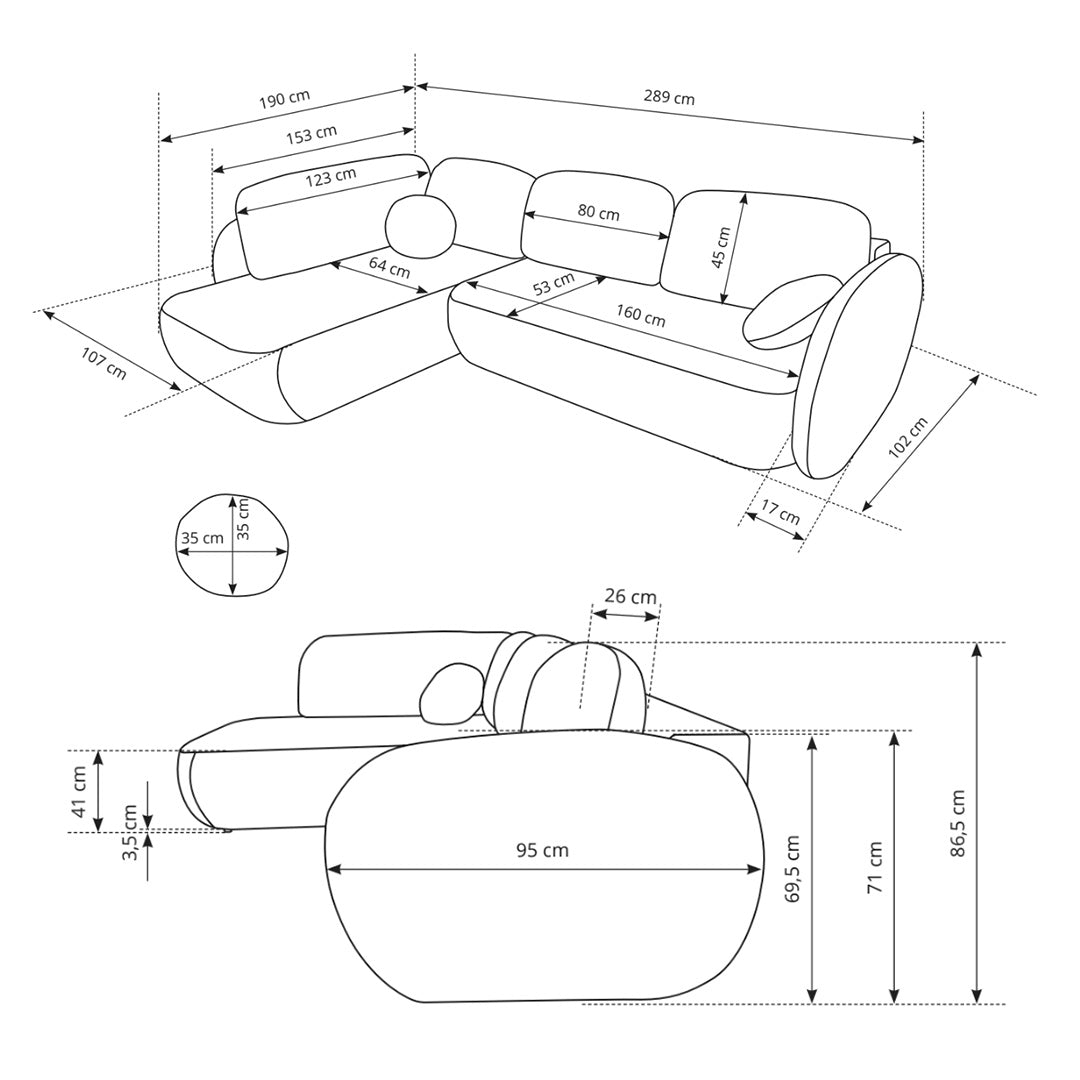 Corner sofa with sleeping function and sleeping area 123x250 in organic modern style | OLEMO