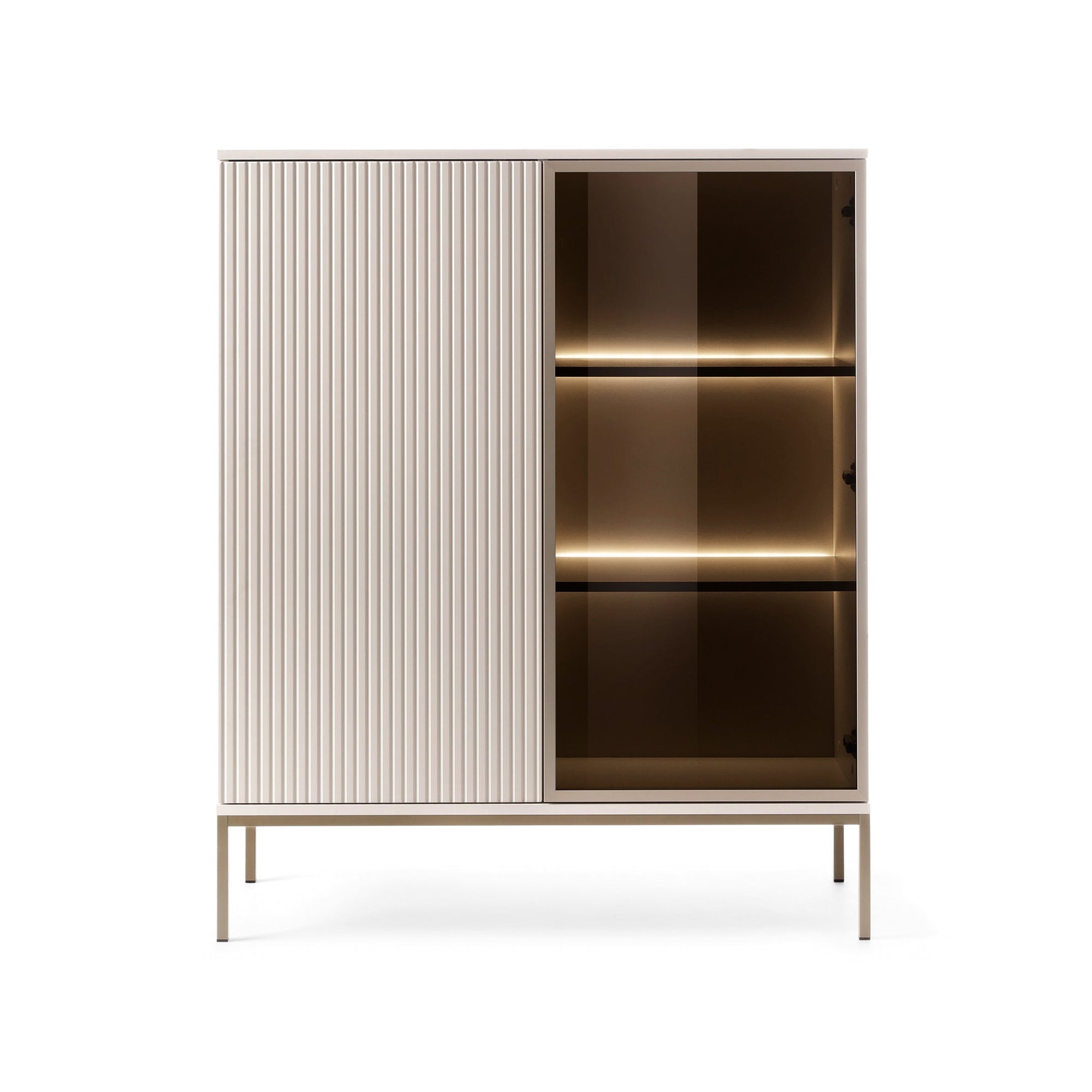 Komoda z drzwiami i szufladą 104x126 w stylu loft - LED, lamele, push-to-open | Lampy