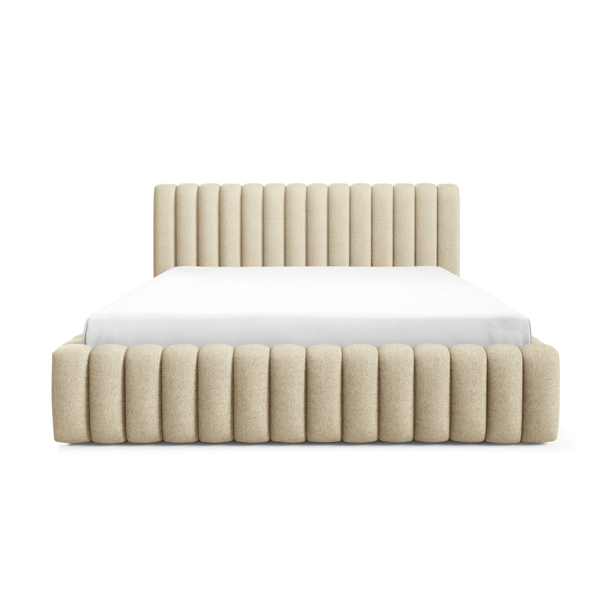 Upholstered bed with storage in a modern soft style, Doha fabric | Pastel