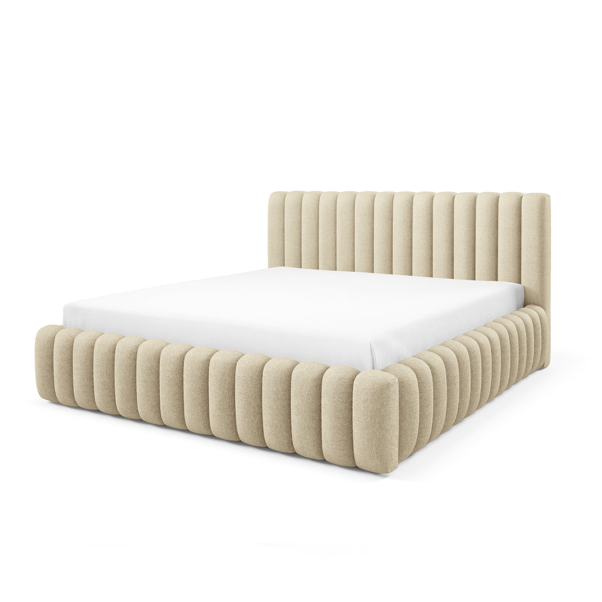 Upholstered bed with storage in a modern soft style, Doha fabric | Pastel
