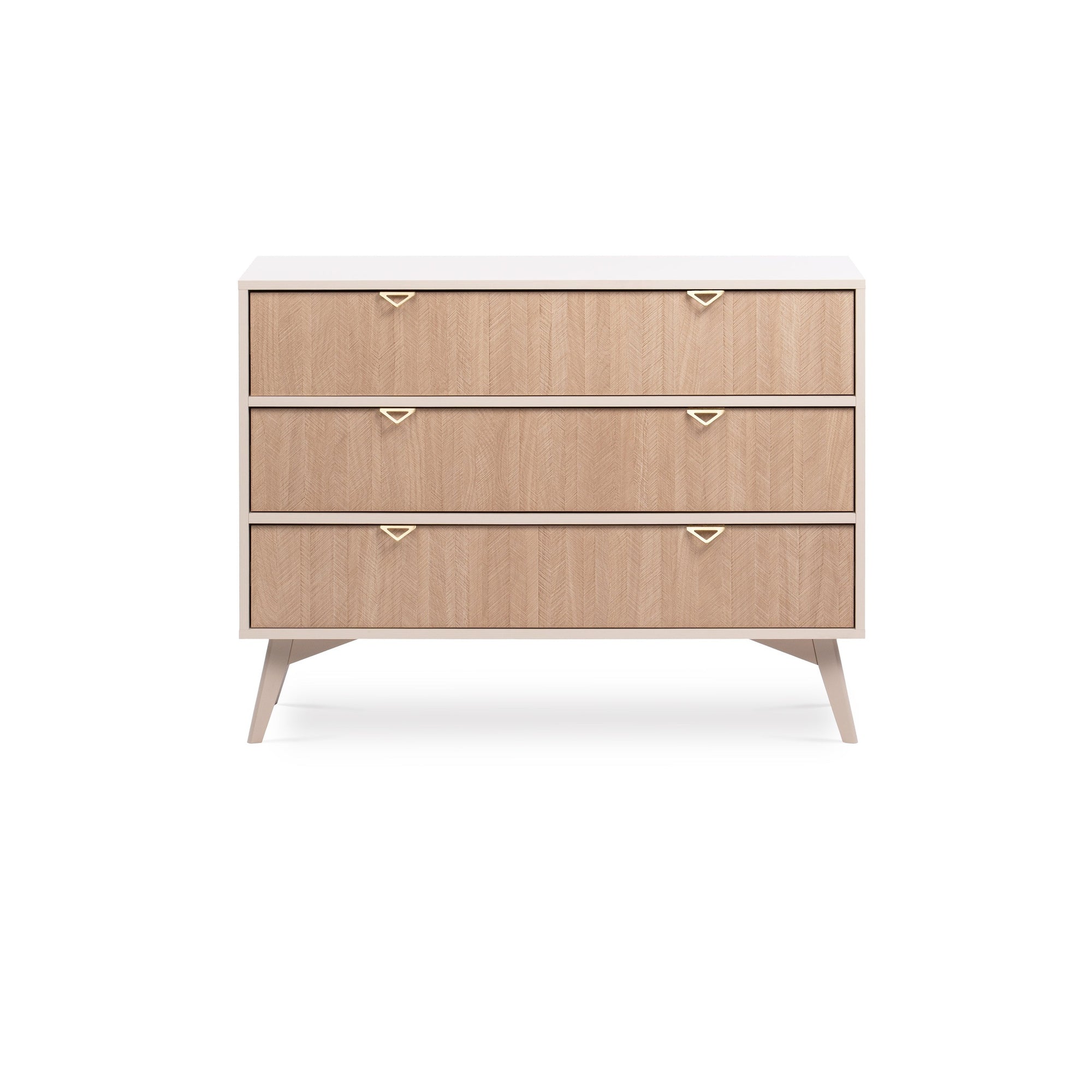 Komoda z szufladami 106x80 w stylu japandi - jodełka, złote uchwyty, drewniane nogi | Mandala