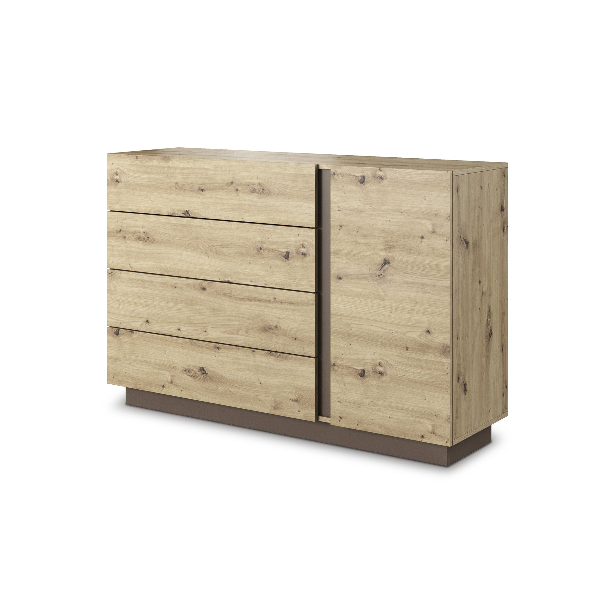 Komoda 138x91 w stylu minimalistycznym - push-to-open, cichy domyk, 4 szuflady | Armelia B Dąb artisan szary grafit