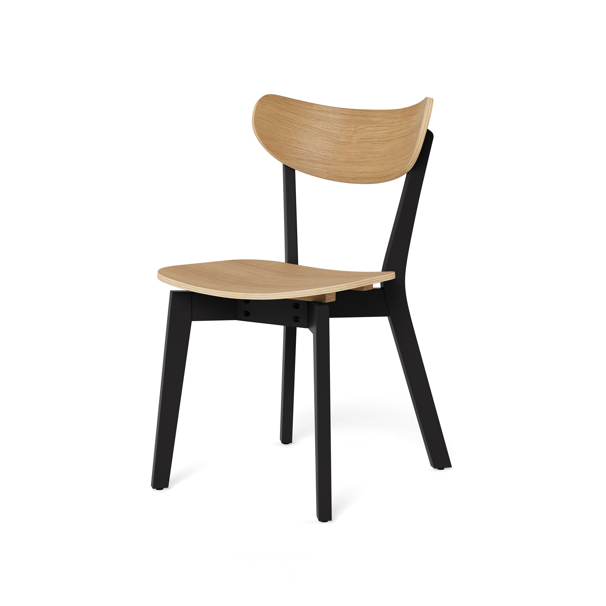 Zestaw dwóch krzeseł drewnianych w stylu skandynawskim - profilowane siedzisko, różne warianty wykończenia | Krel Dąb Naturalny (czarne nogi)