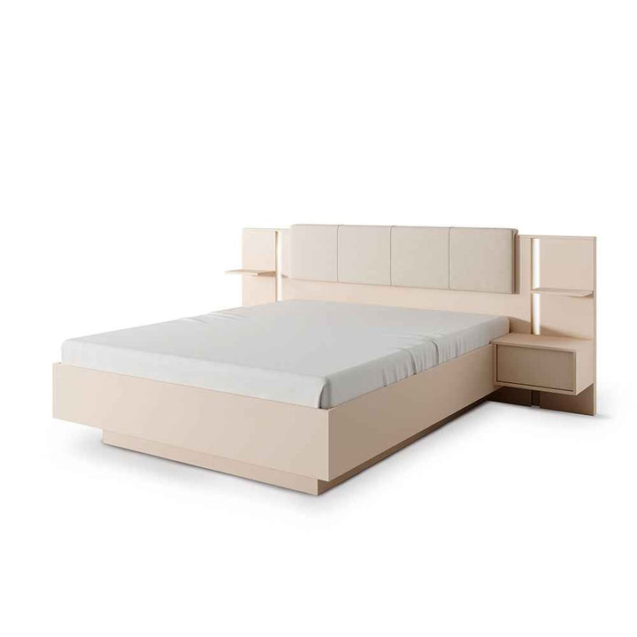 Łóżko tapicerowane z pojemnikiem w stylu glamour – zintegrowane stoliki nocne | Dust Tak