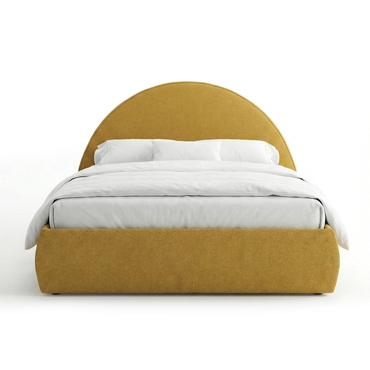 Upholstered bed with storage and a semicircular headboard in a modern style | Orizo