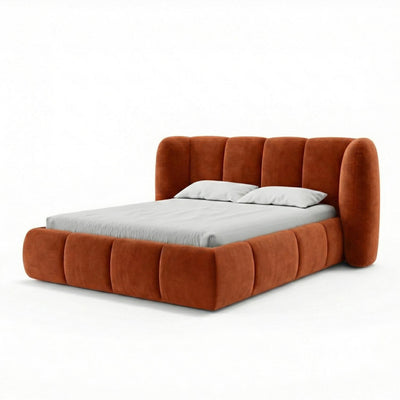 Upholstered bed with vertical tufting and storage in a soft modern style | Ventara