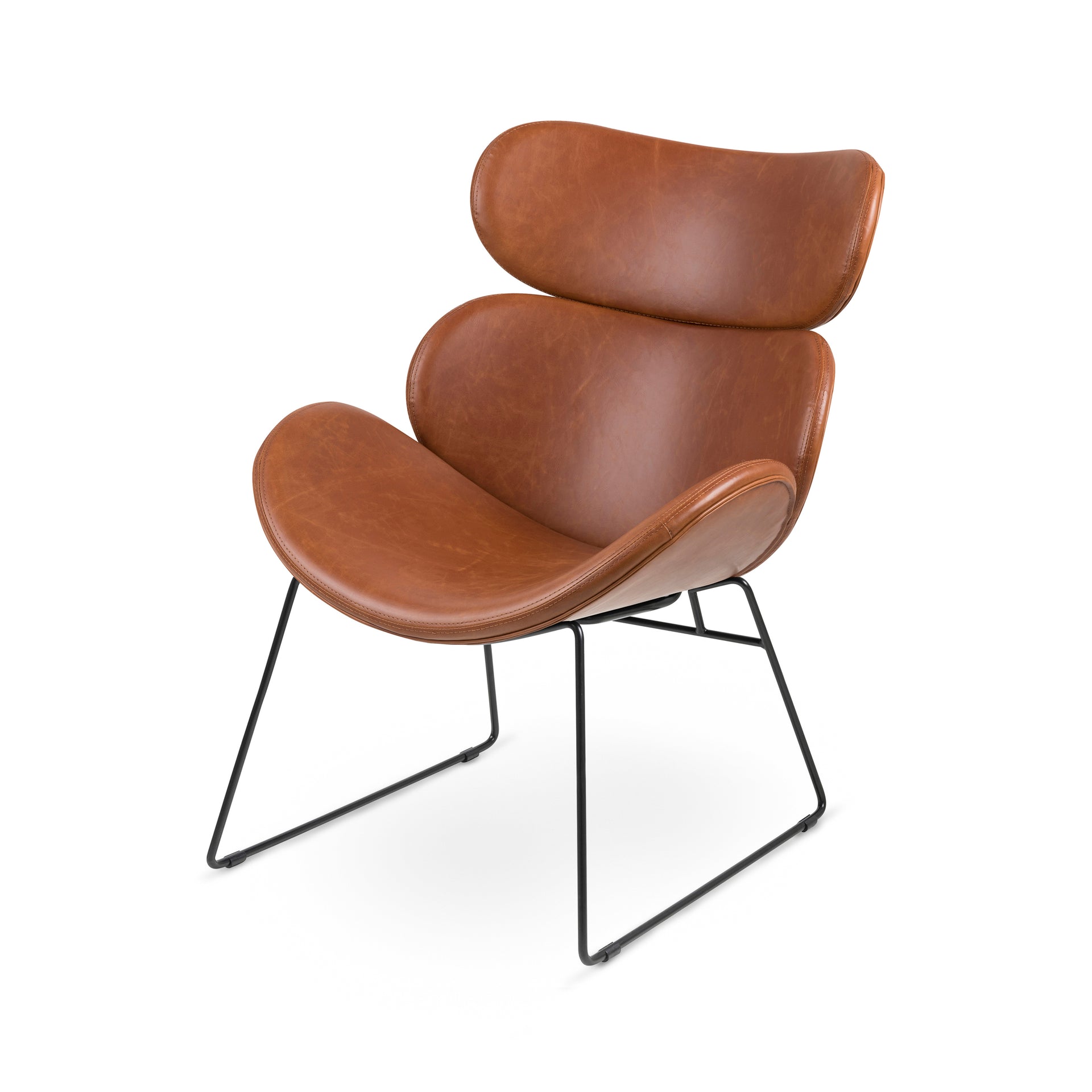 Fotel loftowy z profilowanym oparciem i metalową podstawą - ergonomiczny komfort, czarna lub chromowana podstawa | Ferum Brąz Czarny metalowy