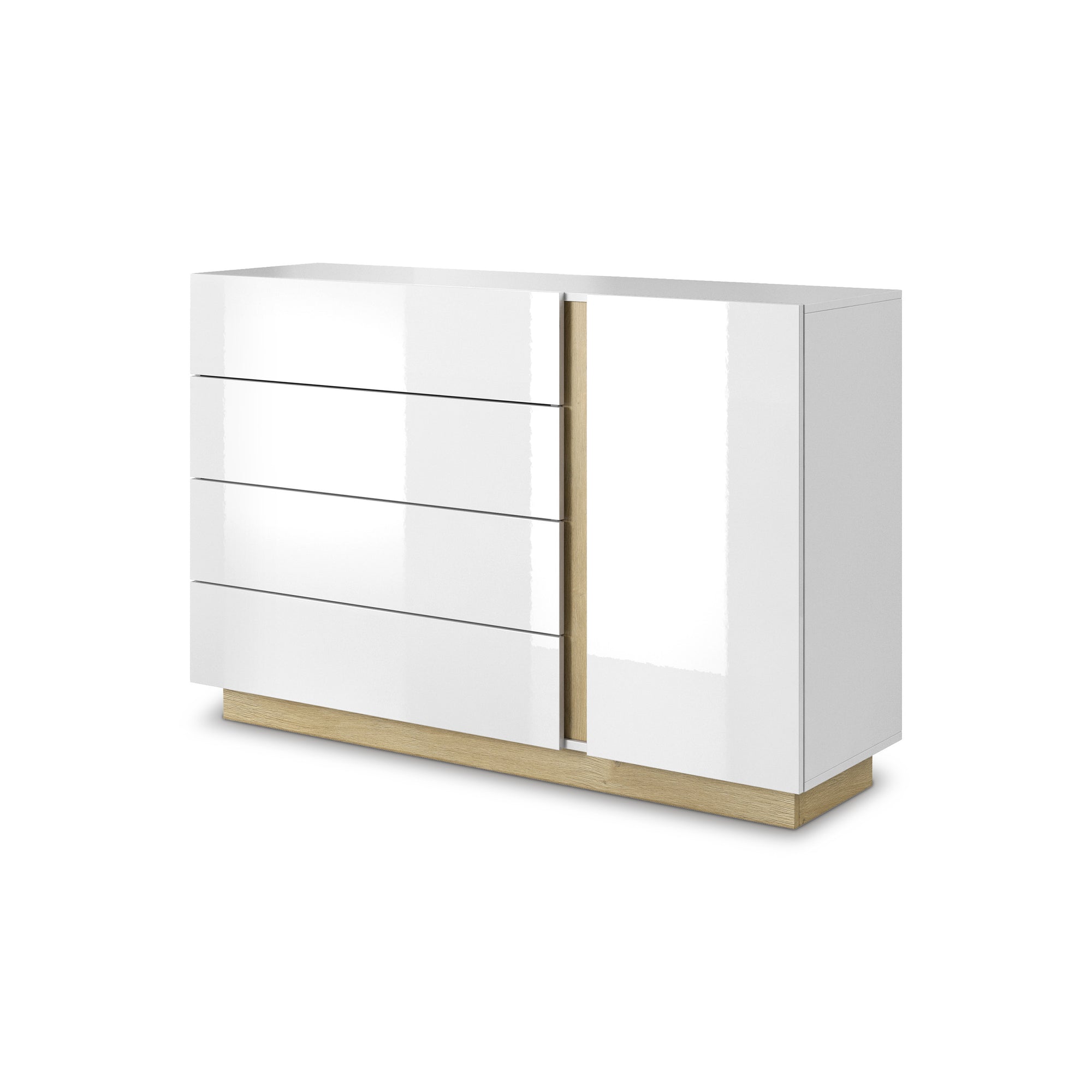 Komoda 138x91 w stylu minimalistycznym - push-to-open, cichy domyk, 4 szuflady | Armelia B Biały Dąb grandson