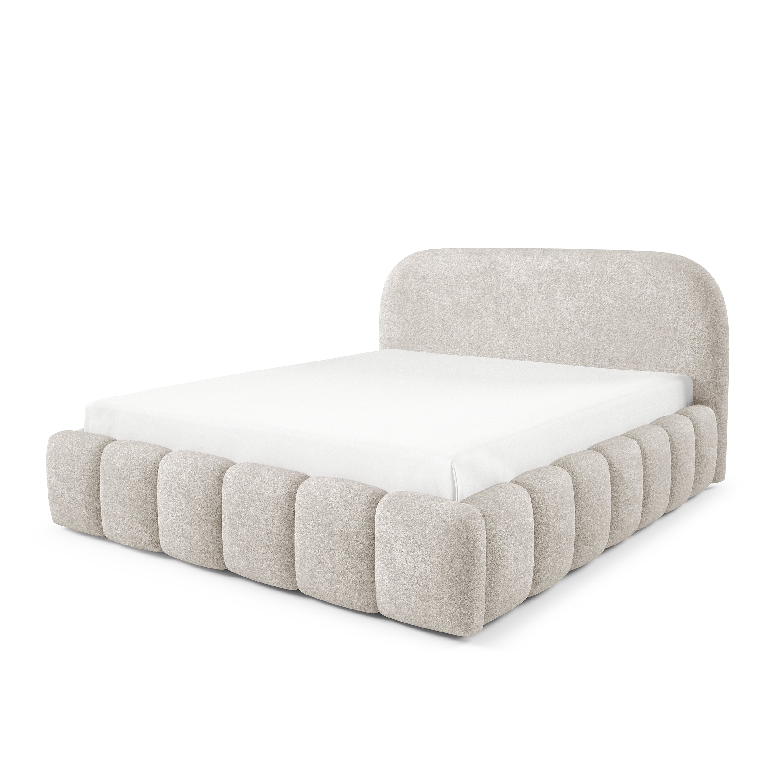 Upholstered bed with storage in a modern soft style, Monte fabric | Tegell
