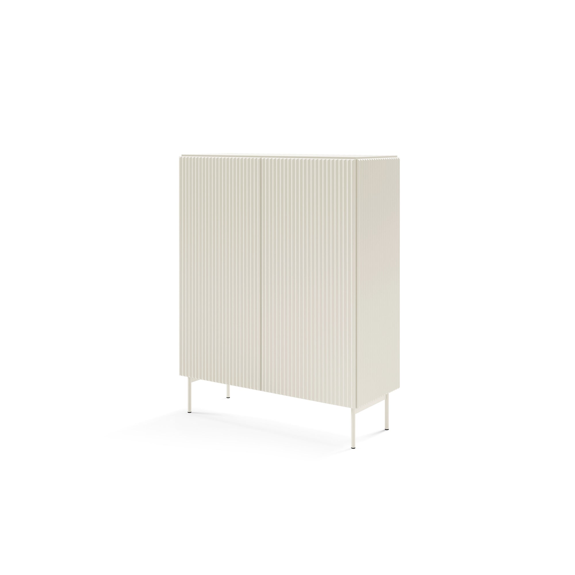 Komoda wysoka z drzwiami 99x123 w stylu nowoczesnym - kaszmir, push-to-open, ryflowane fronty | MuzZI
