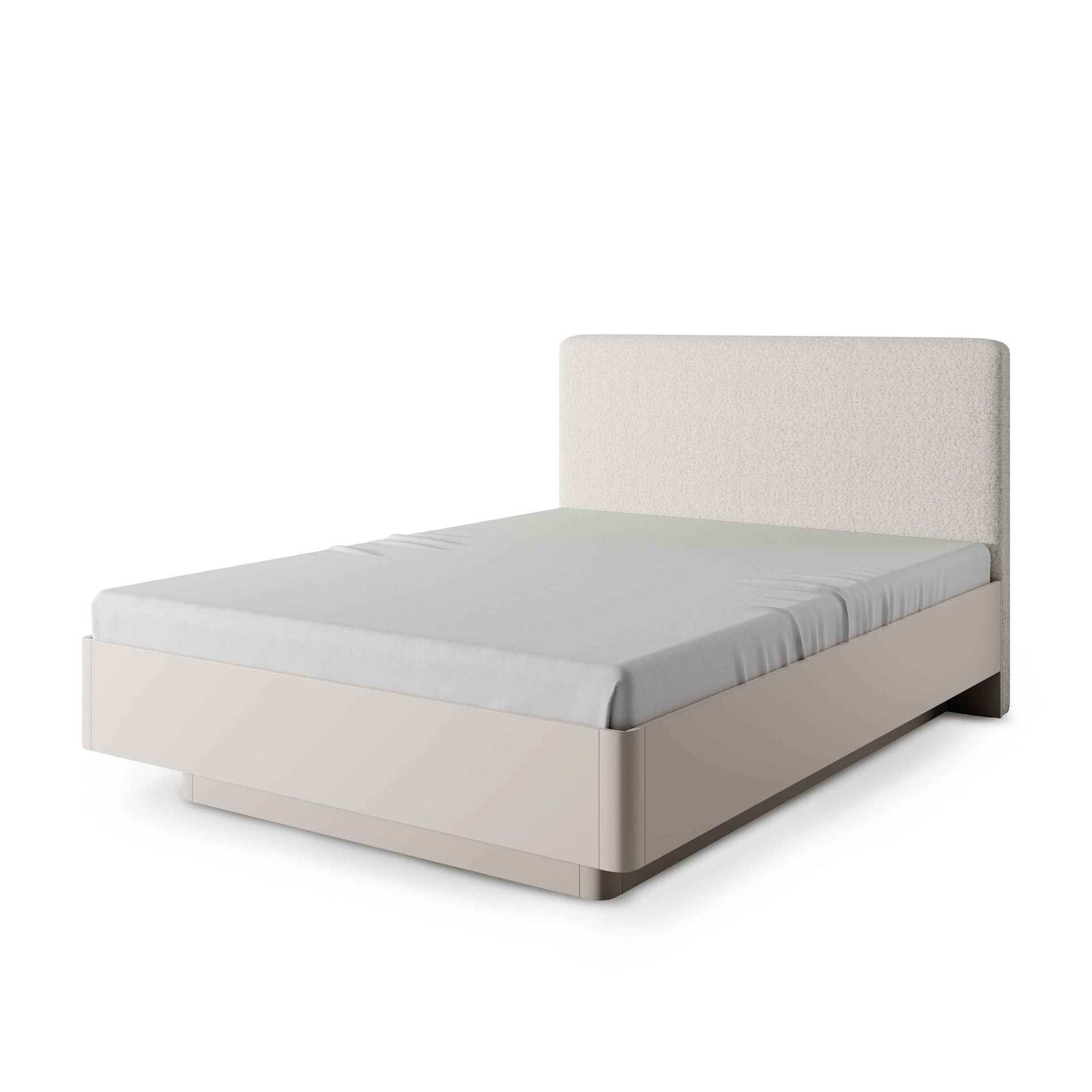 Łóżko tapicerowane z pojemnikiem 160x200 w stylu modern – wysokie wezgłowie, zaokrąglona forma | Laanti 160 200 Beżowy