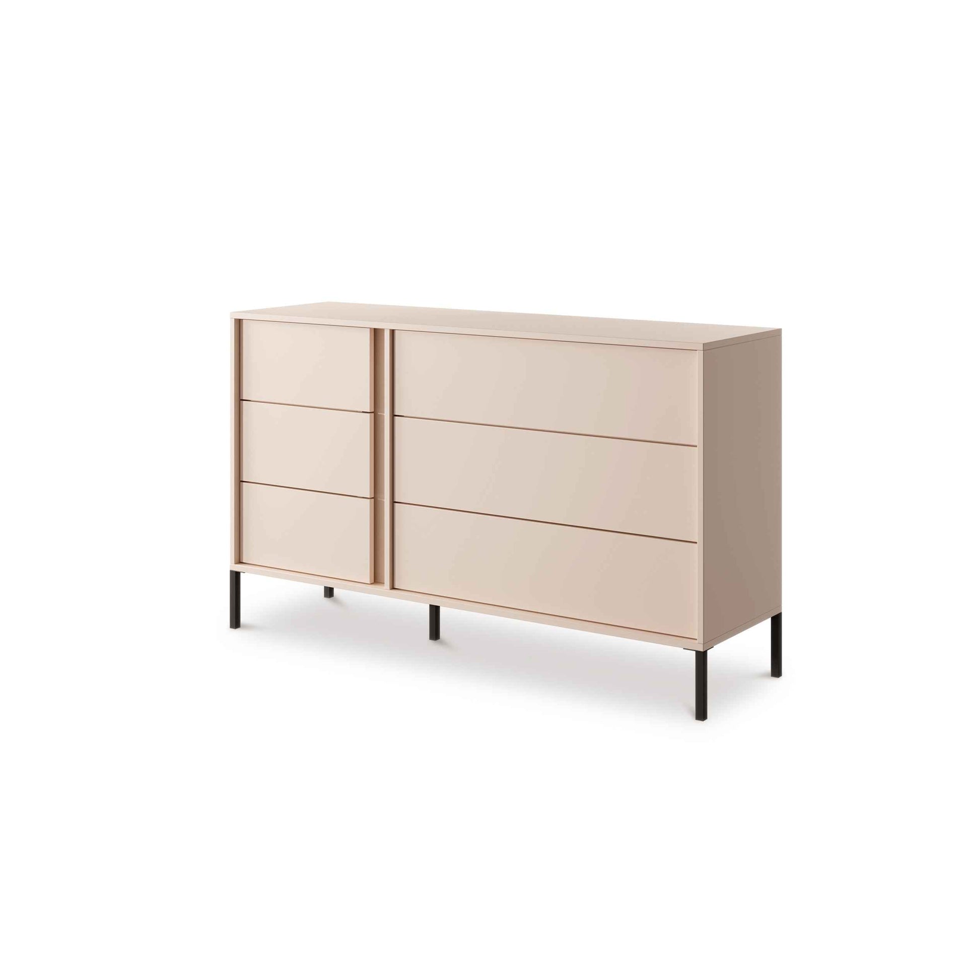 Komoda 137x81 z 6 szufladami w stylu minimalistycznym - bezuchwytowe fronty, opcjonalny LED | Dust NIE