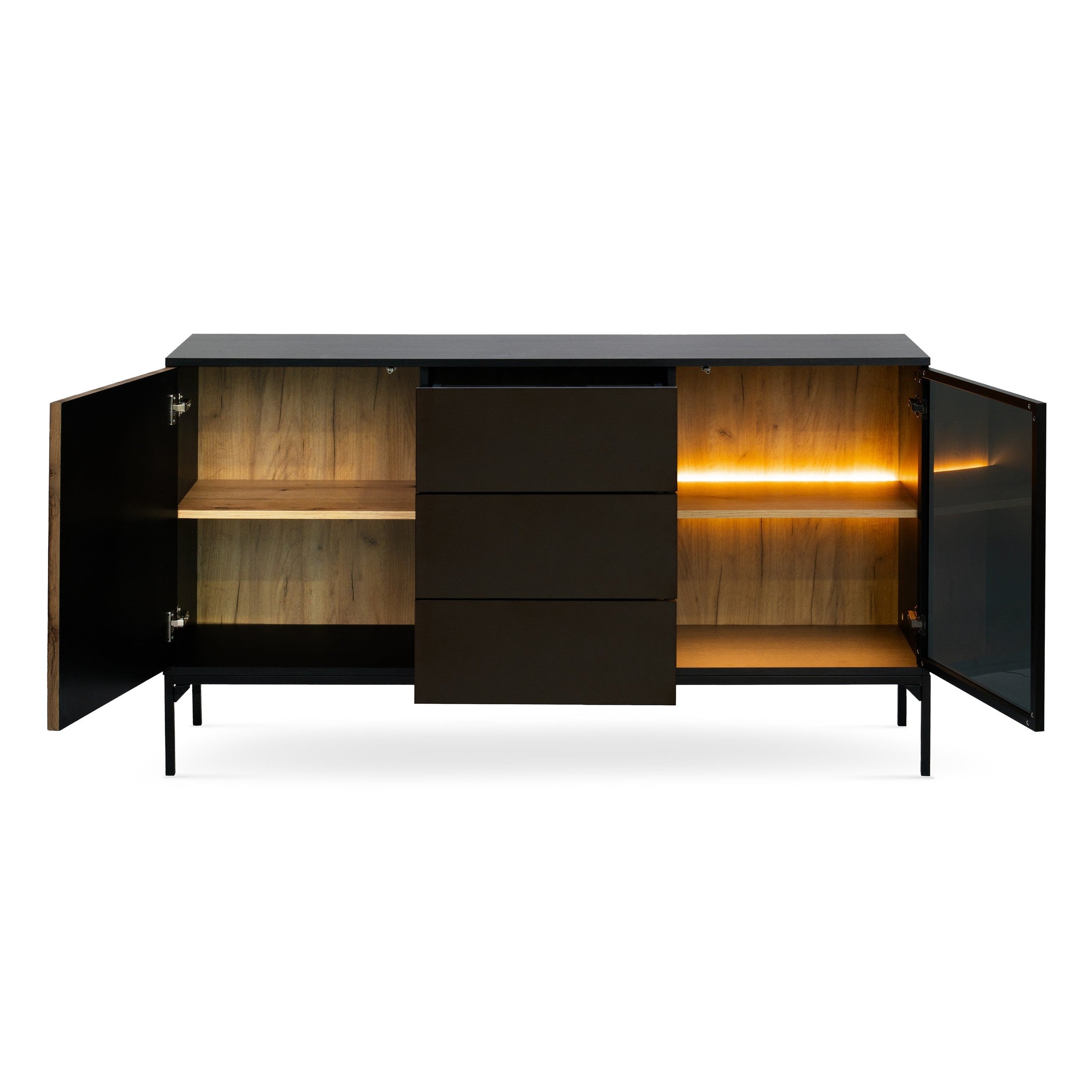 Komoda z szufladami i drzwiami 154x83 w stylu loft | Lampy