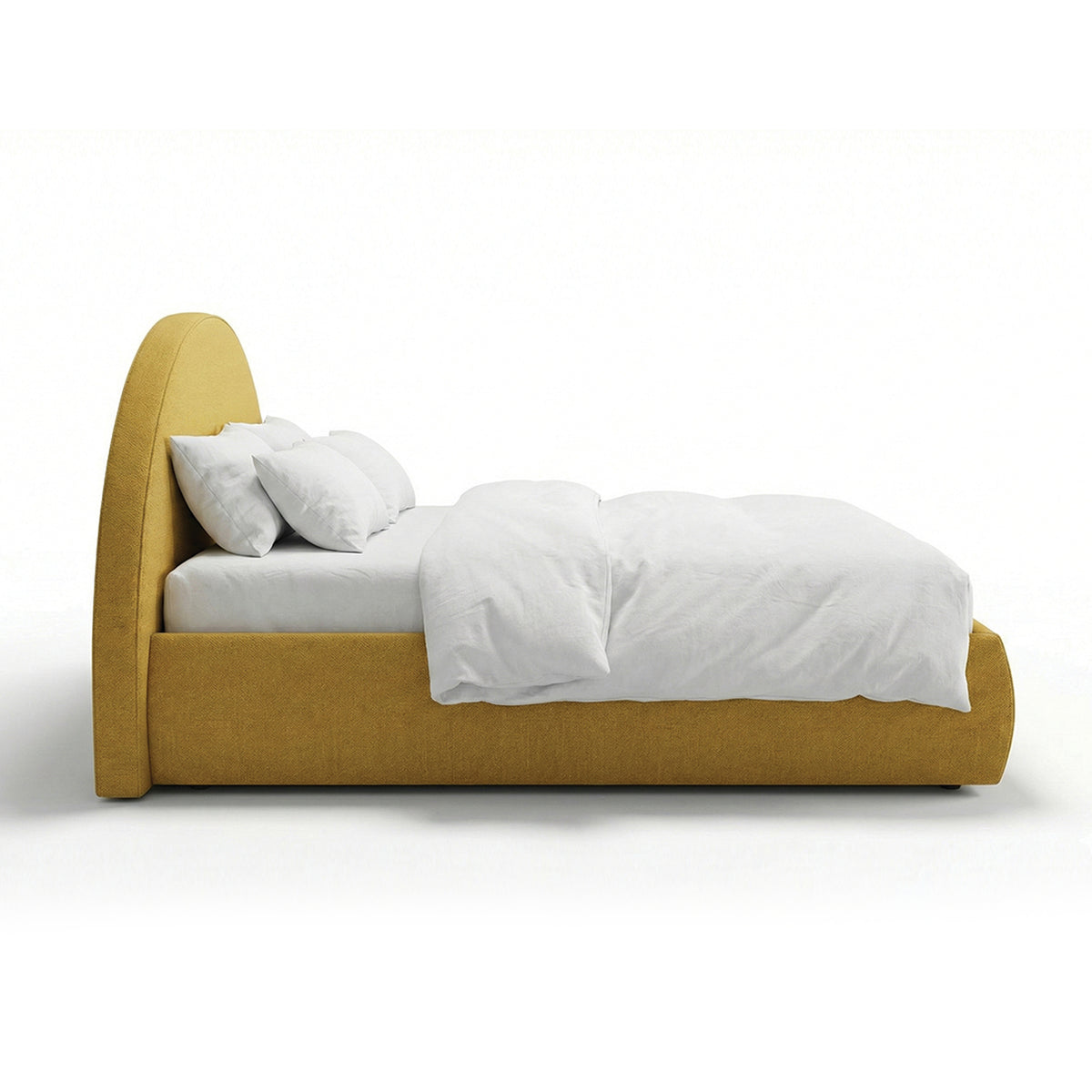 Upholstered bed with storage and a semicircular headboard in a modern style | Orizo