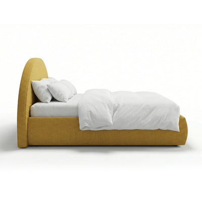 Upholstered bed with storage and a semicircular headboard in a modern style | Orizo