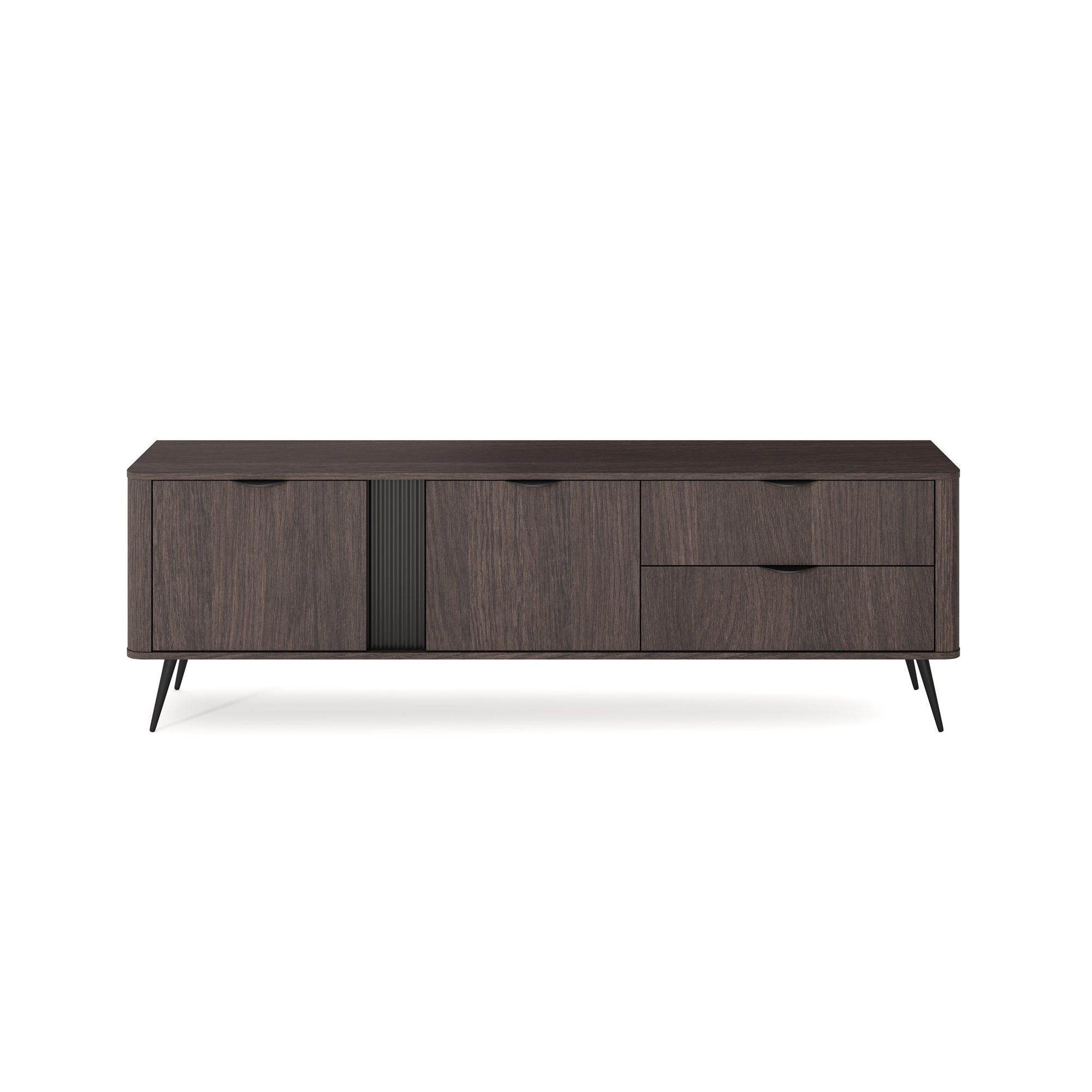 Szafka RTV 195x61 w stylu japandi - dąb dunin, ryflowany front, drewniane nogi | Velia