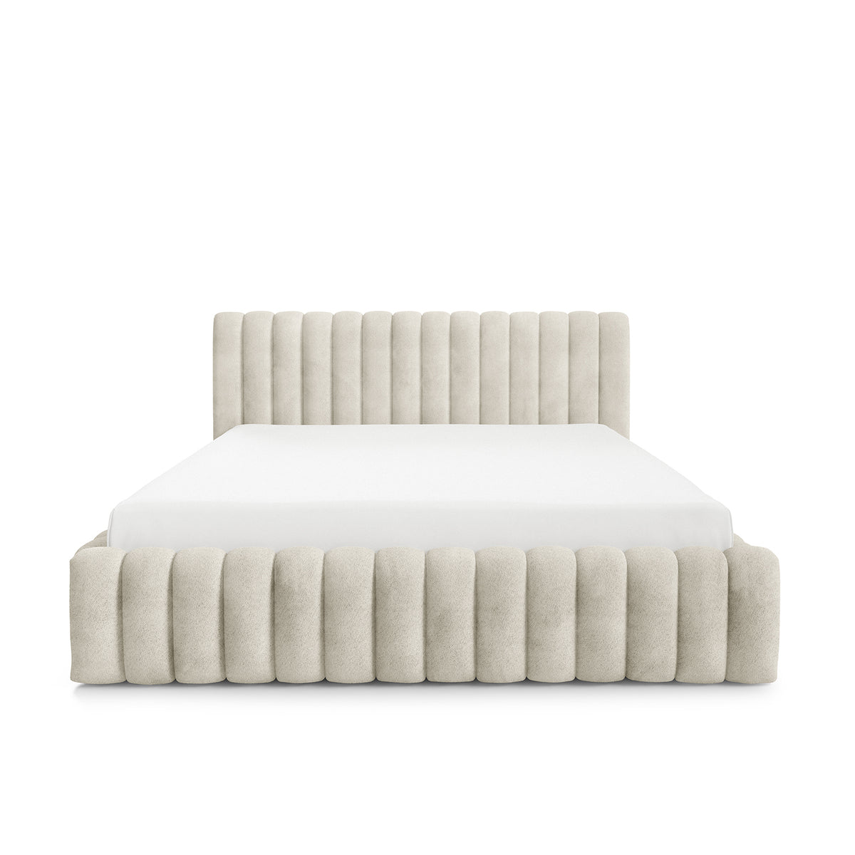 Upholstered bed with storage in a modern soft style, Coral fabric | Pastel