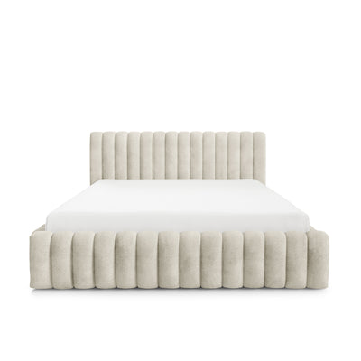 Upholstered bed with storage in a modern soft style, Coral fabric | Pastel