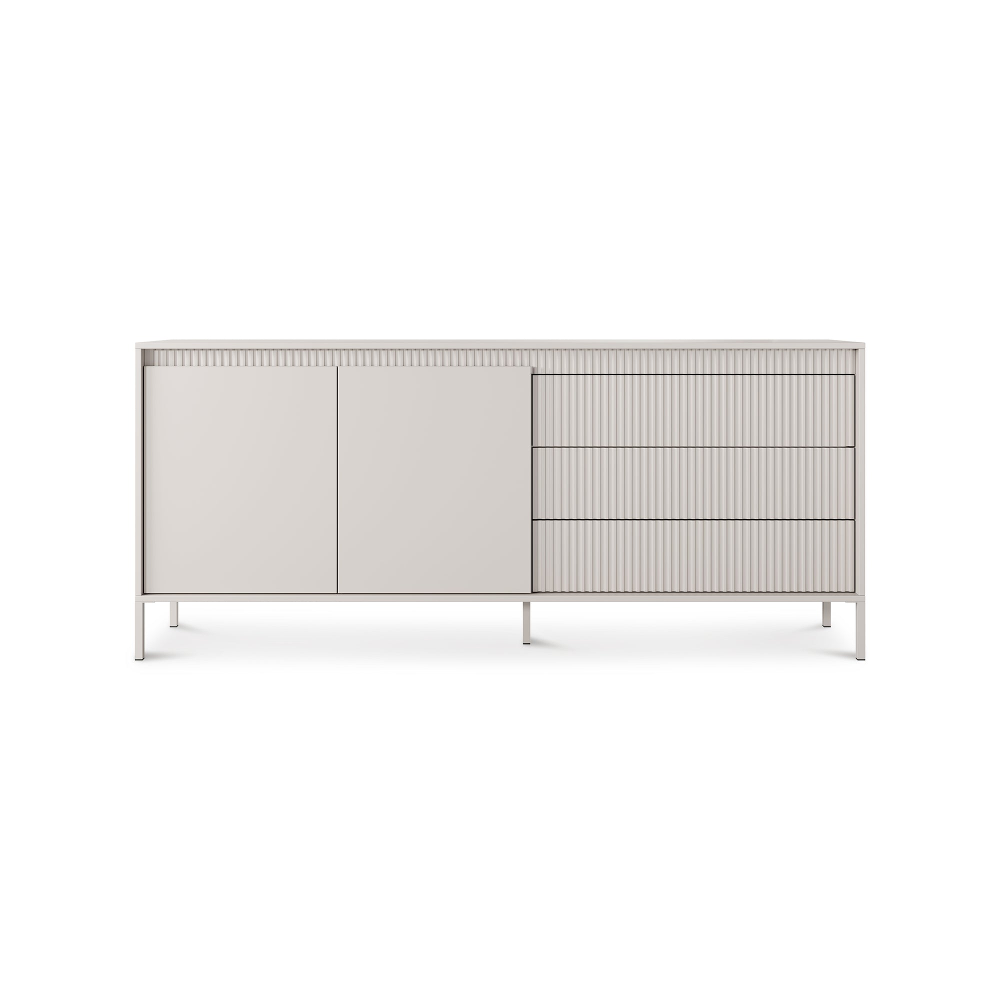 Komoda z drzwiami i szufladami 187x81 w stylu japandi - beż, push-to-open, 3 szuflady | Senra