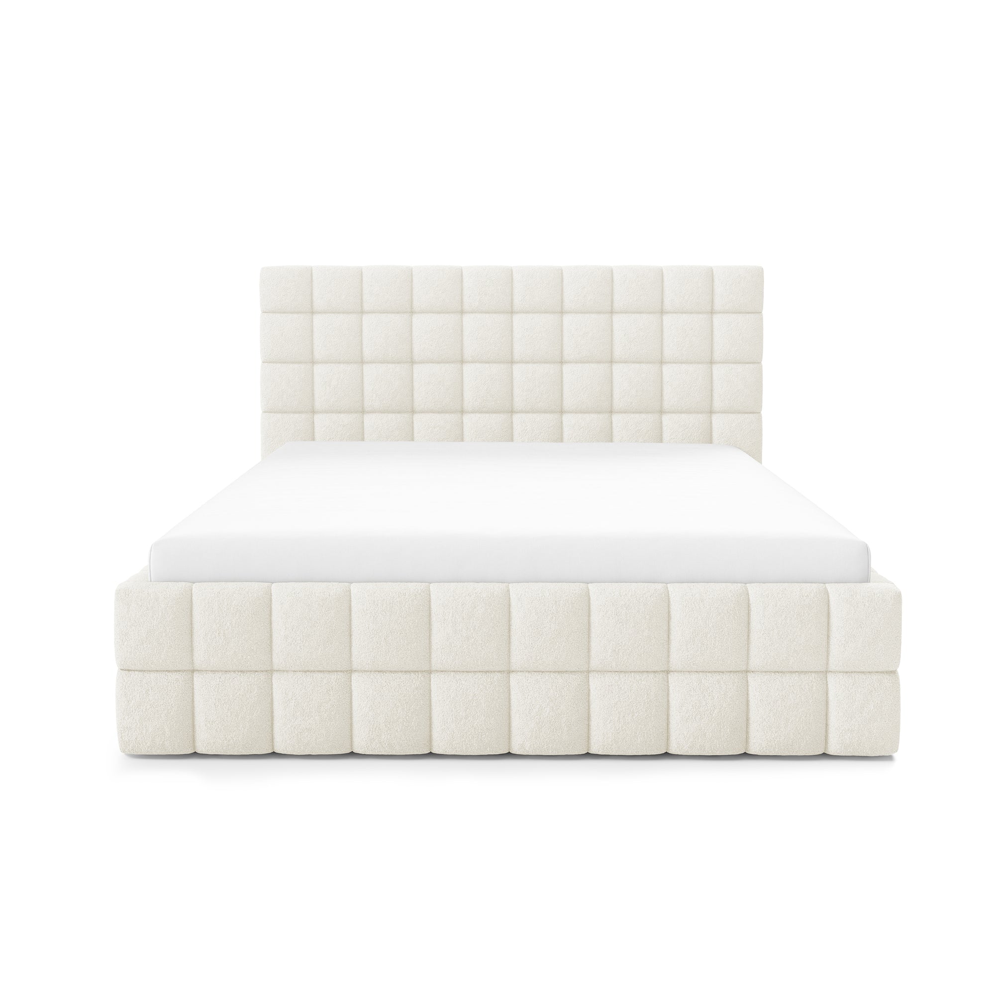 Łóżko tapicerowane z pojemnikiem w różnych rozmiarach w stylu nowoczesnym - tkanina Lambi, pikowany zagłówek | Stratus