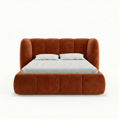Upholstered bed with vertical tufting and storage in a soft modern style | Ventara