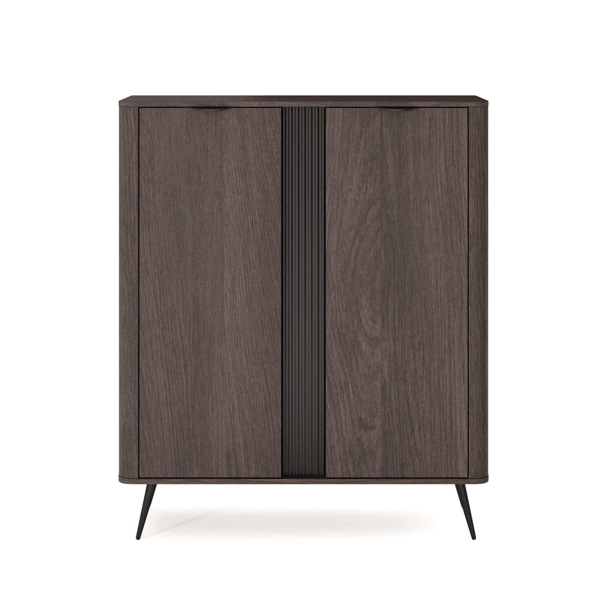 Komoda wysoka 2-drzwiowa 113x134 w stylu soft loft - dąb dunin, czarne uchwyty, minimalistyczna forma | Velia