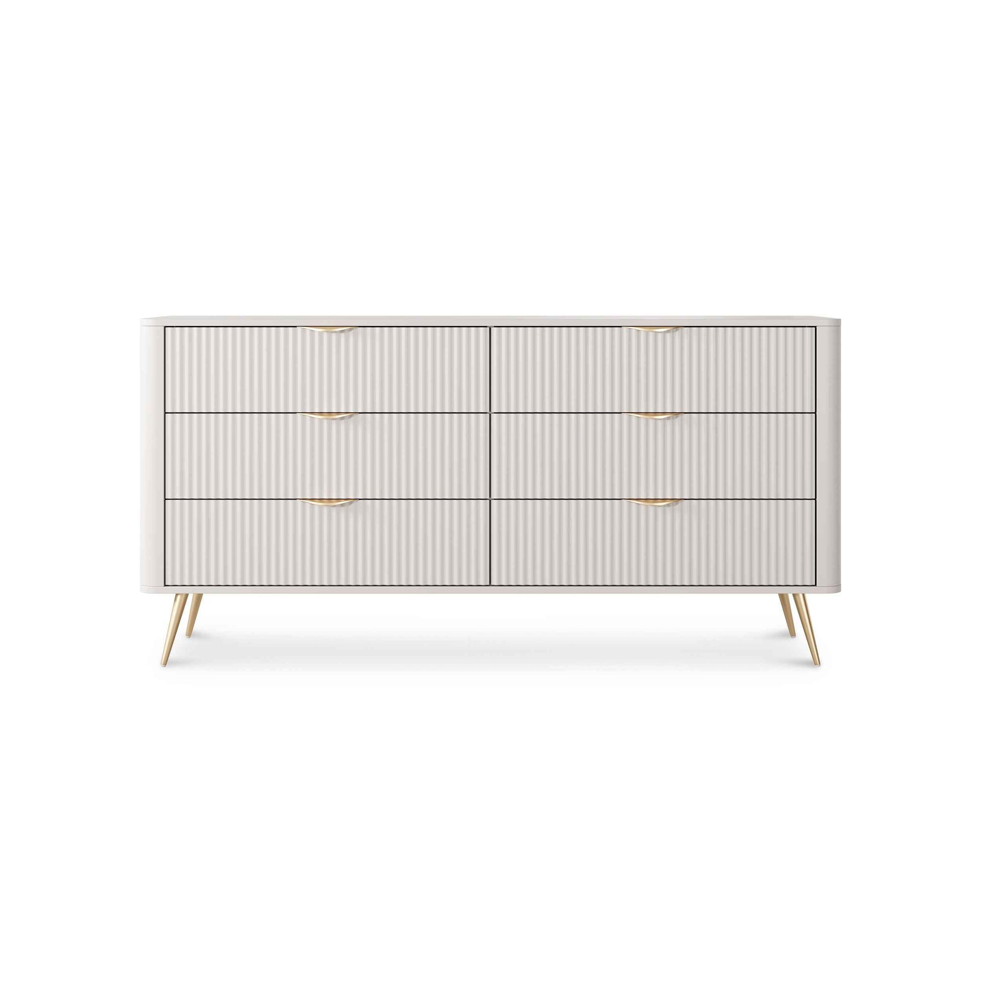 Komoda 163x81 z 6 szufladami w stylu eleganckim - ryflowane fronty, metalowe uchwyty | Laanti A