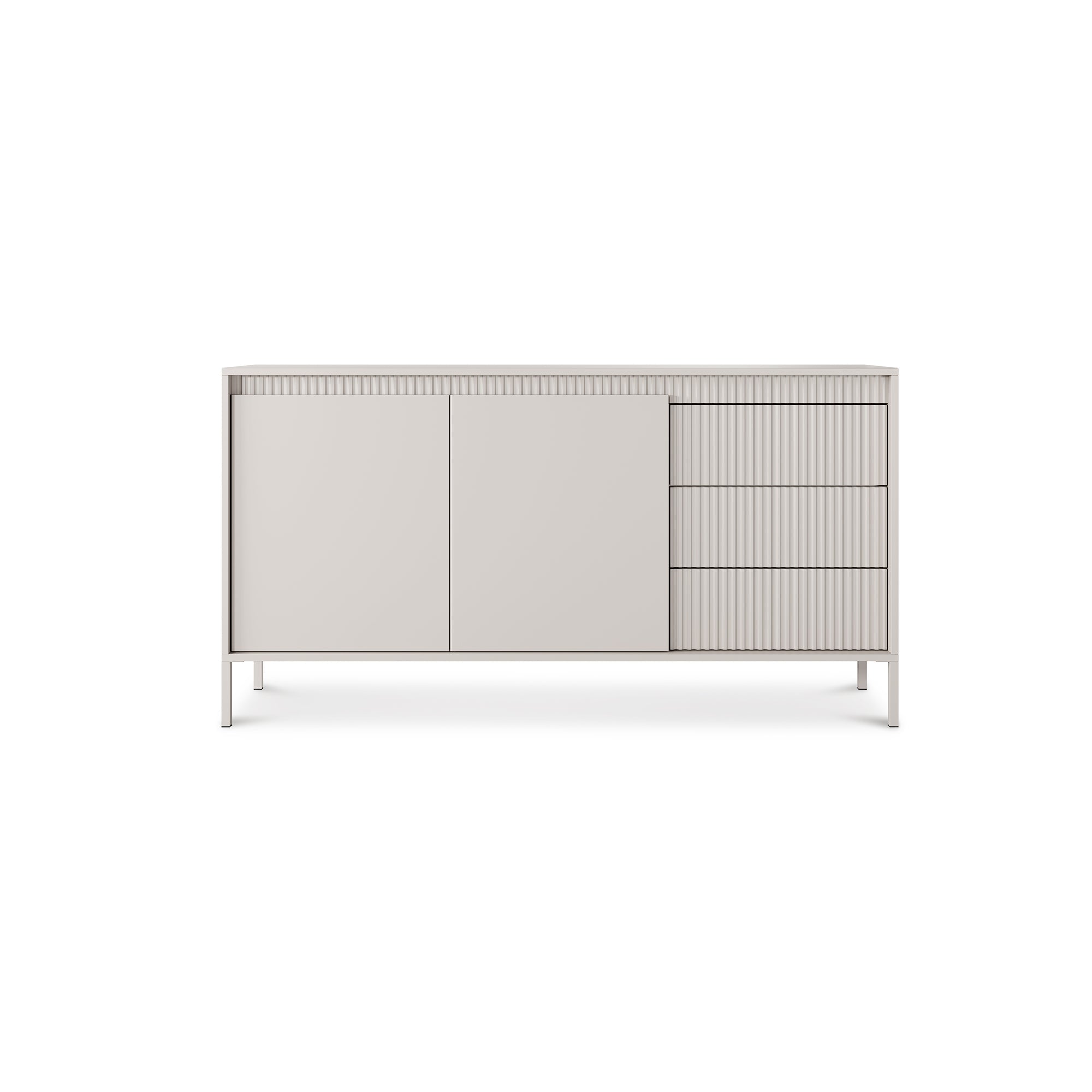 Komoda z drzwiami i szufladami 154x81 w stylu japandi - beż, push-to-open, 3 szuflady | Senra
