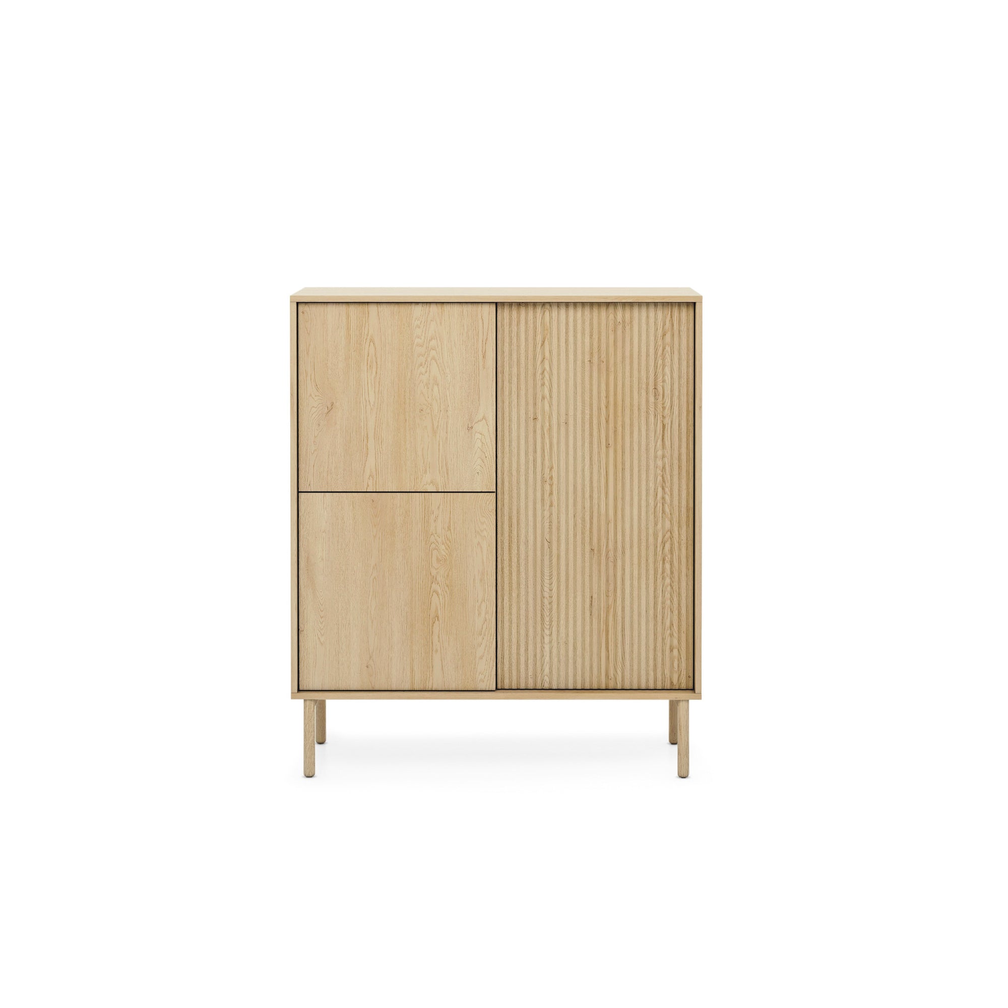 Komoda 3-drzwiowa 104x122 w stylu japandi - dąb cremona, push-to-open, drewniane nogi | Viola