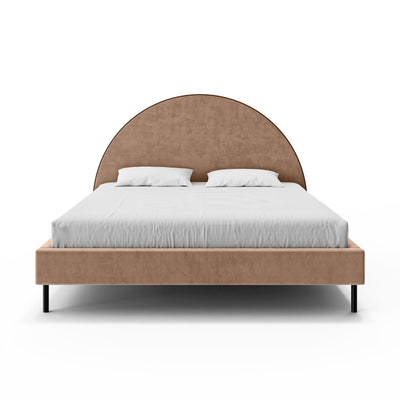 Upholstered bed with a semicircular headboard and storage in a soft modern style | Zora
