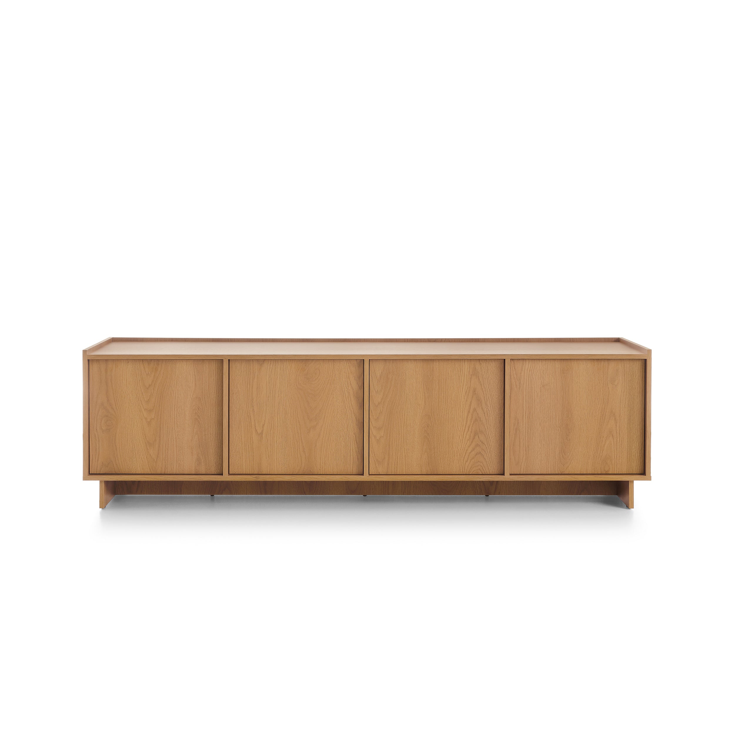 Szafka RTV 195x55 z zamykanymi komorami w stylu minimalistycznym - dąb karmel, push-to-open | Kiyro