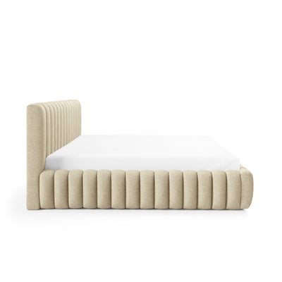 Upholstered bed with storage in a modern soft style, Doha fabric | Pastel