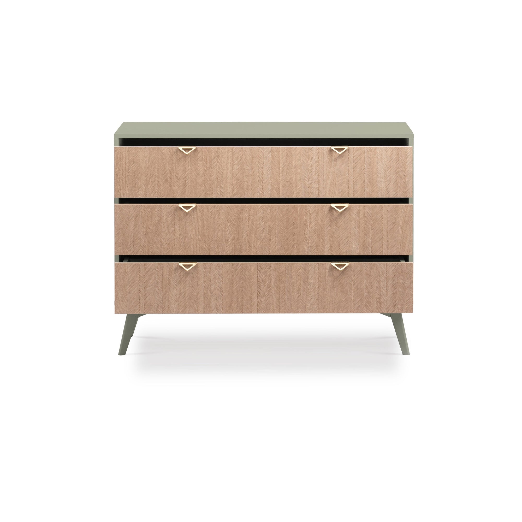 Komoda z szufladami 106x80 w stylu japandi - jodełka, złote uchwyty, drewniane nogi | Mandala
