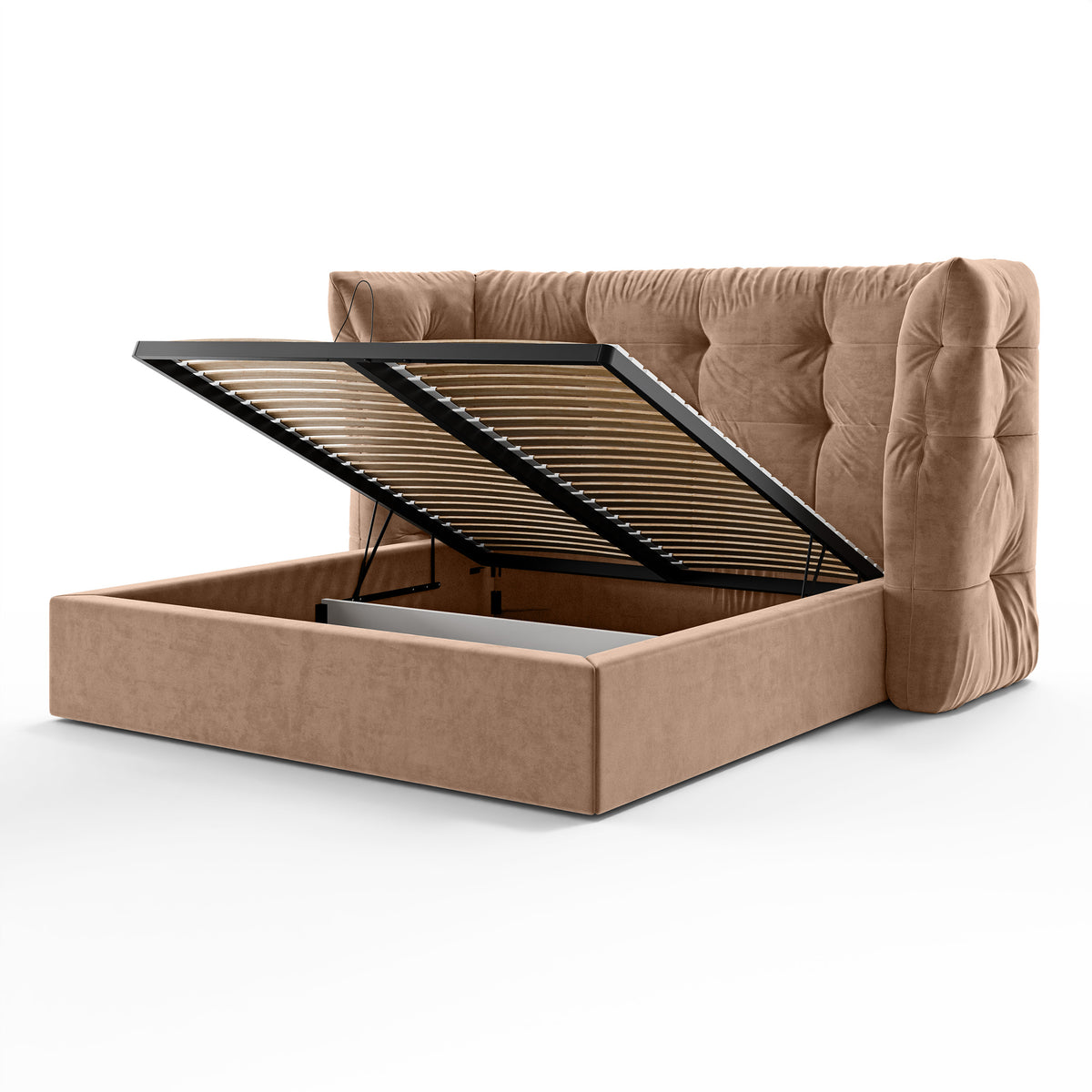 Tufted upholstered bed with storage in a glamour style | Diara