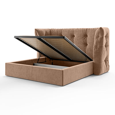 Tufted upholstered bed with storage in a glamour style | Diara