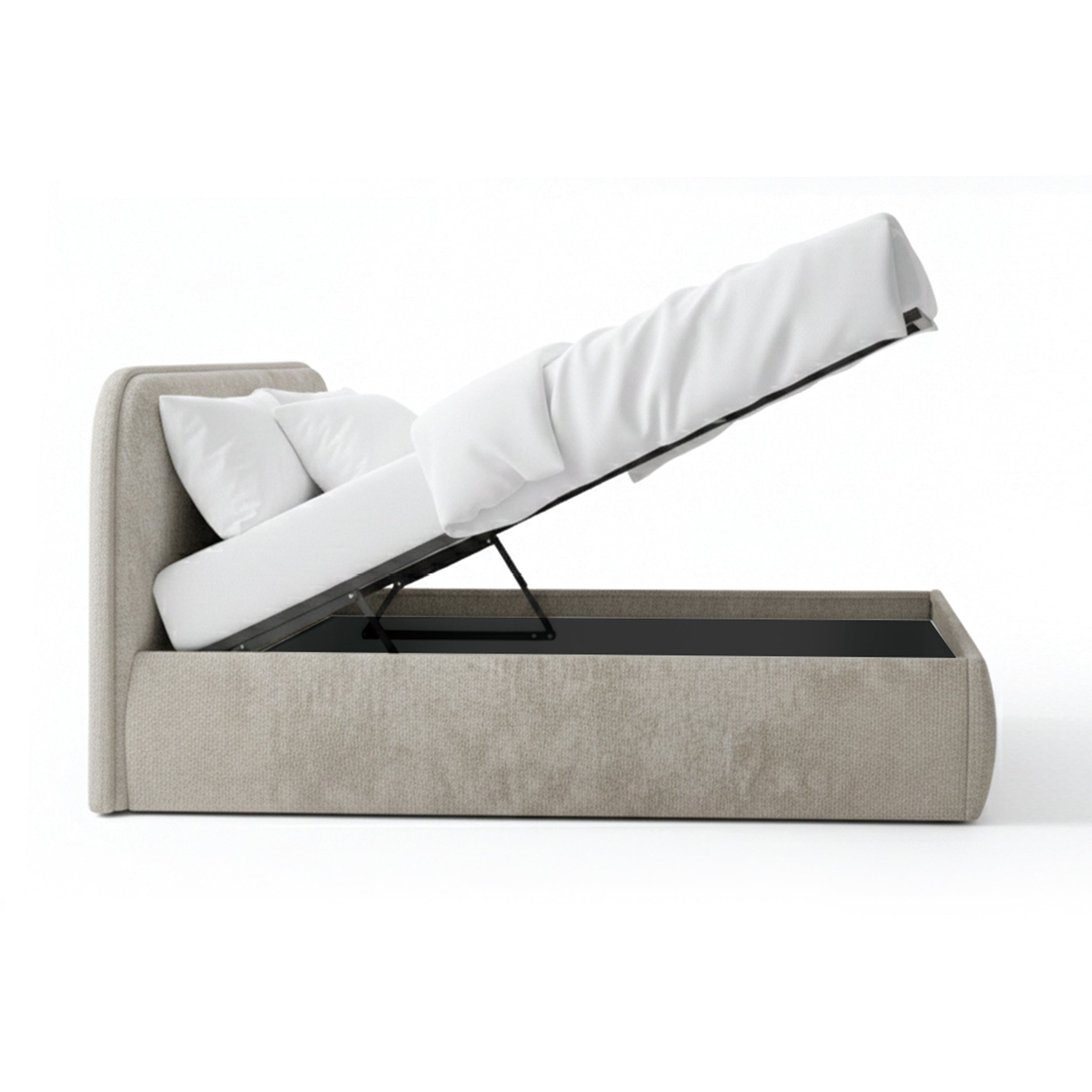 Upholstered bed with storage in a soft modern style | Eterial