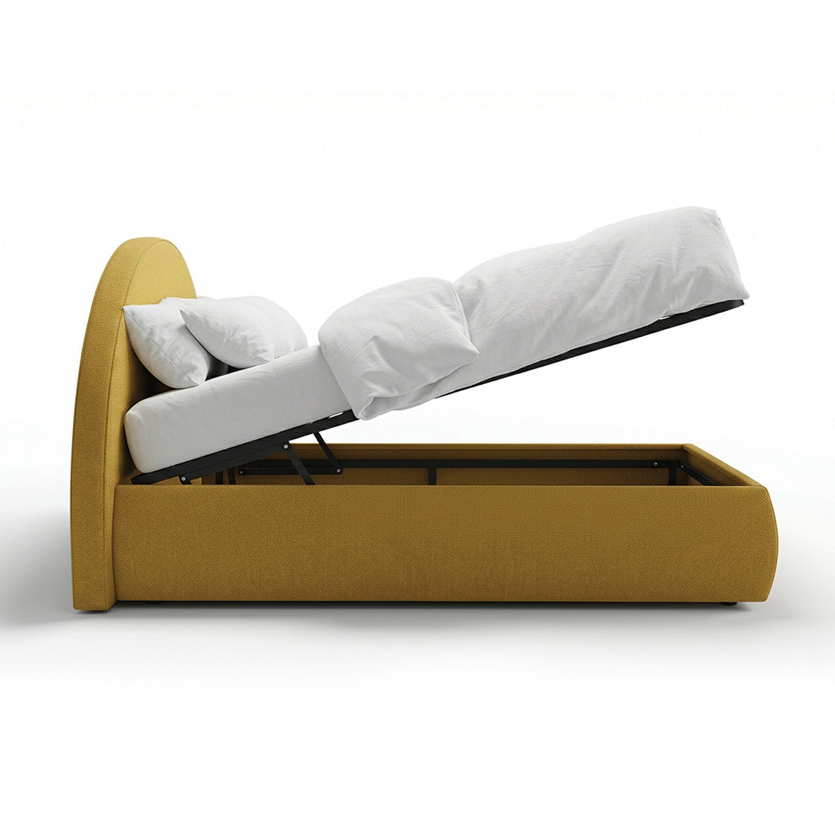 Upholstered bed with storage and a semicircular headboard in a modern style | Orizo