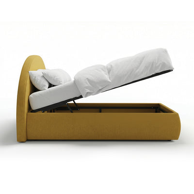 Upholstered bed with storage and a semicircular headboard in a modern style | Orizo