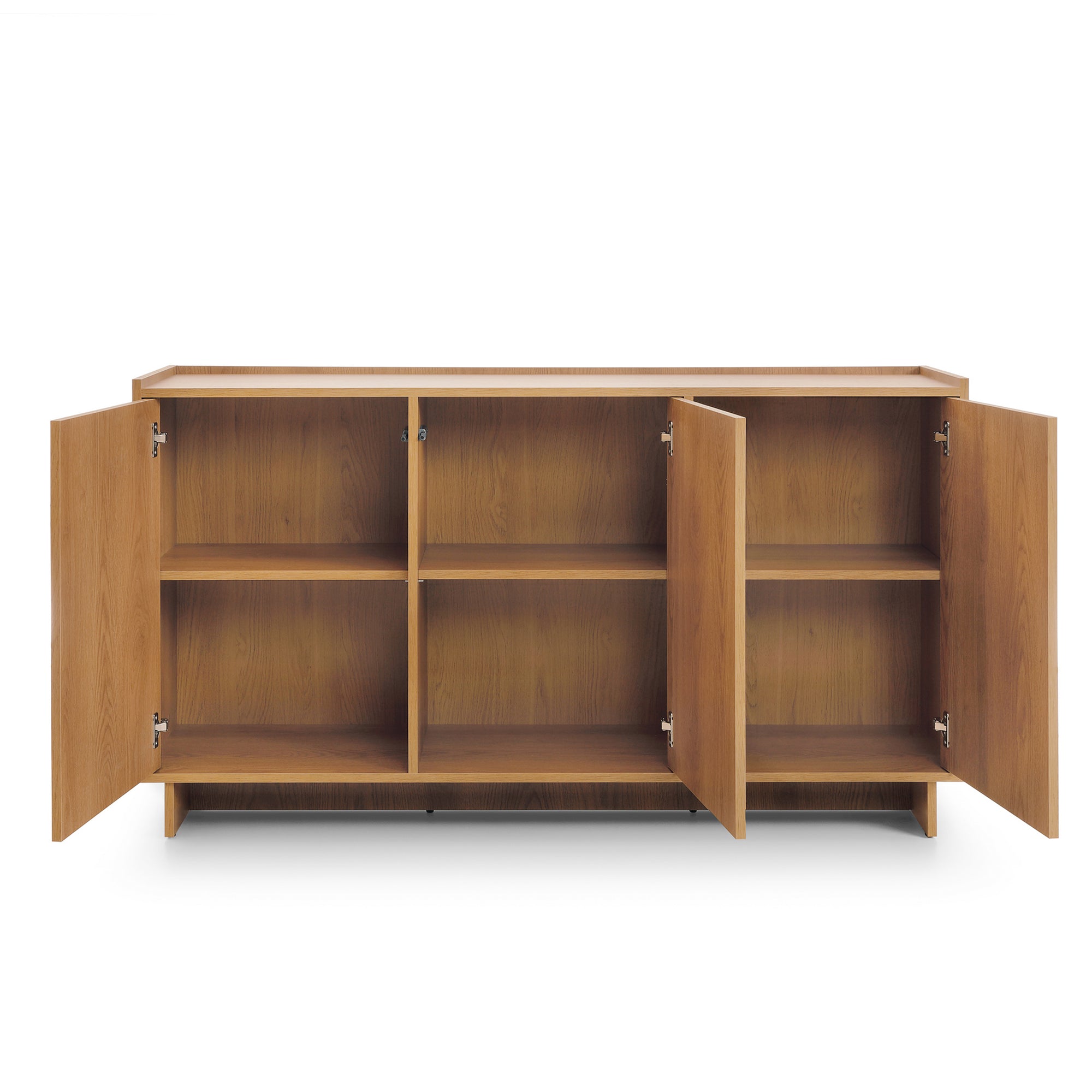 Komoda z półkami i szufladami 147x82 w stylu japandi - dąb karmel, push-to-open | Kiyro