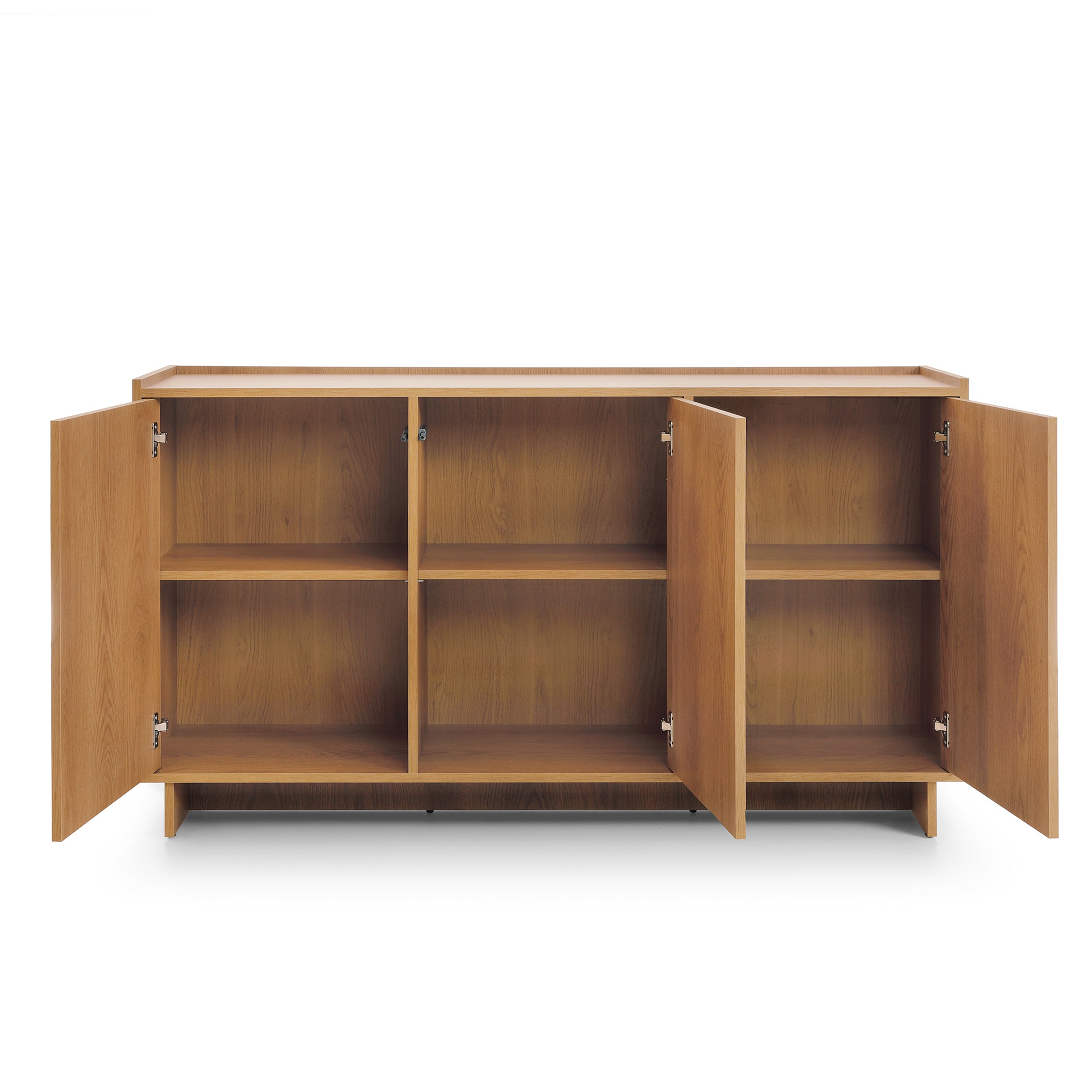 Komoda z półkami i szufladami 147x82 w stylu japandi - dąb karmel, push-to-open | Kiyro