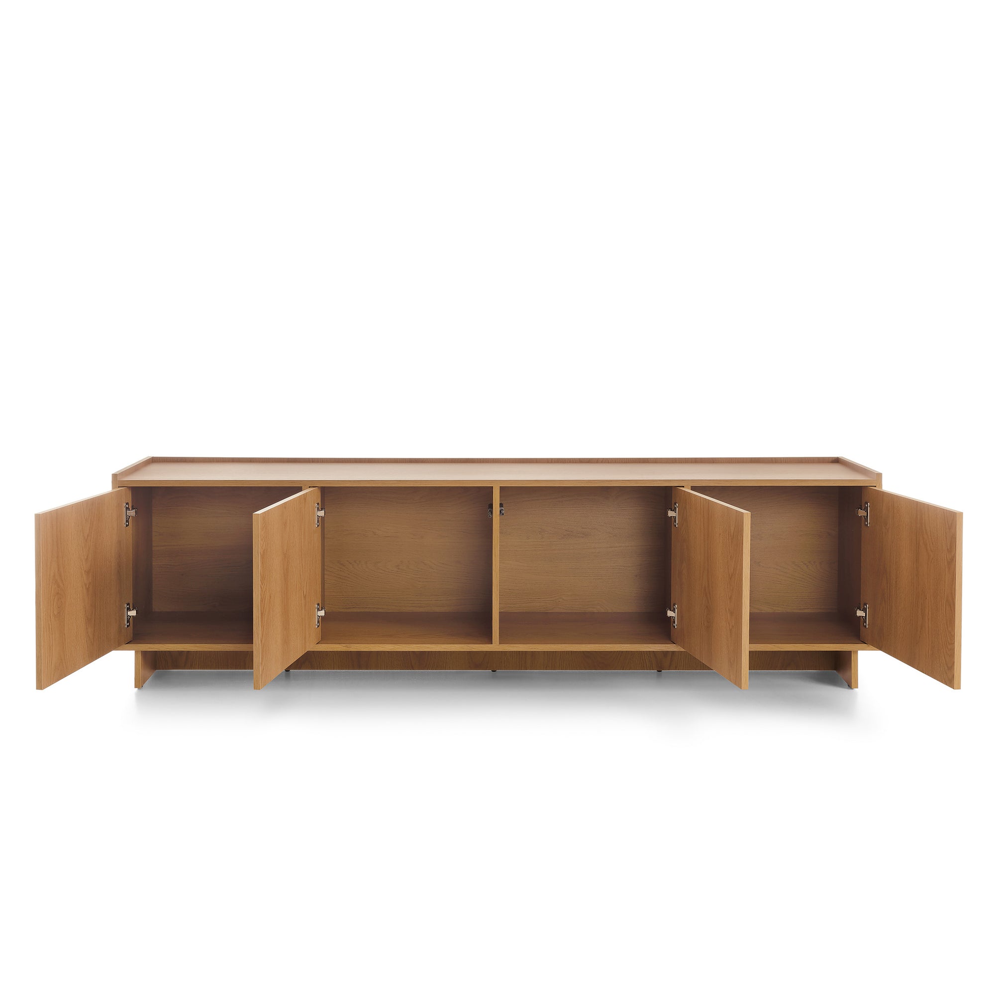 Szafka RTV 195x55 z zamykanymi komorami w stylu minimalistycznym - dąb karmel, push-to-open | Kiyro