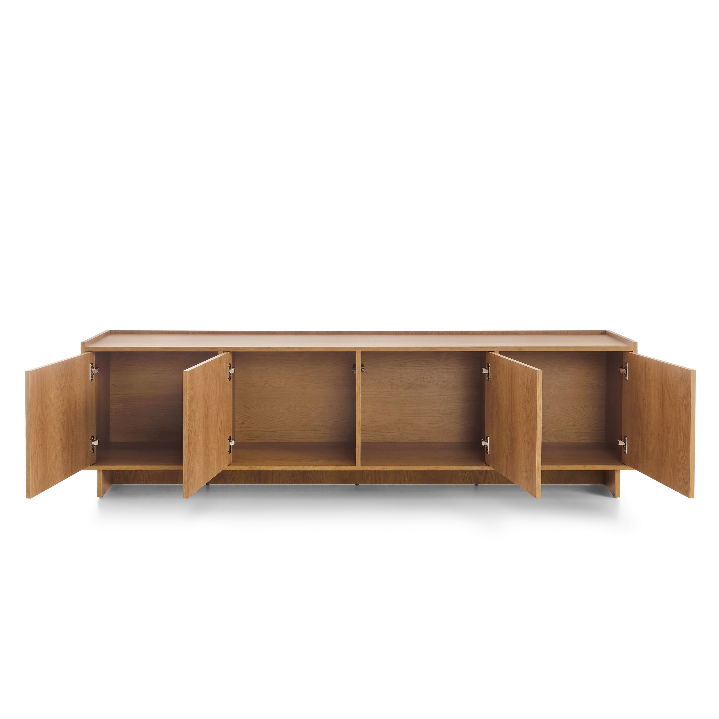 Szafka RTV 195x55 z zamykanymi komorami w stylu minimalistycznym - dąb karmel, push-to-open | Kiyro