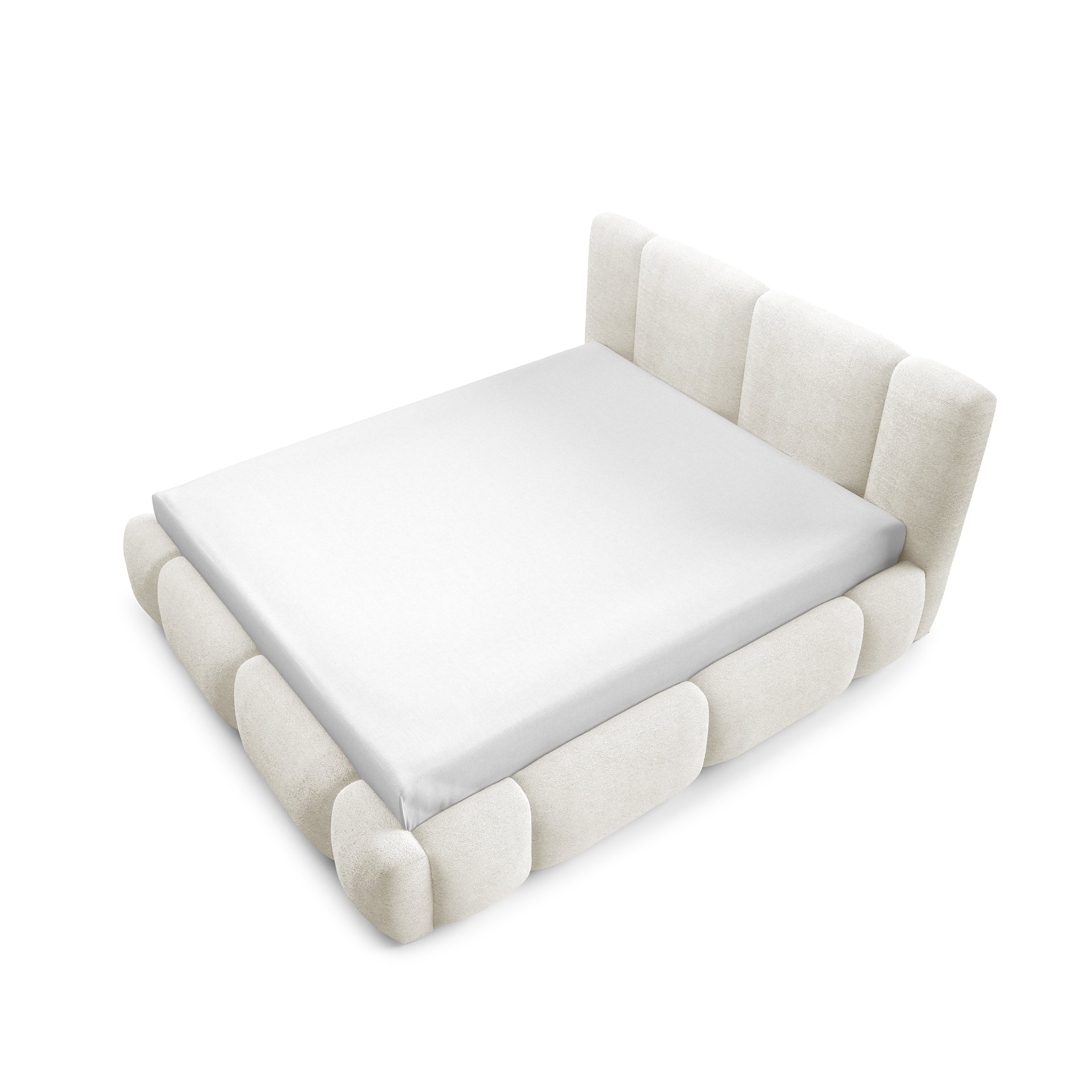 Łóżko tapicerowane z pojemnikiem w różnych rozmiarach w stylu japandi - LED, zagłówek segmentowy | Neria