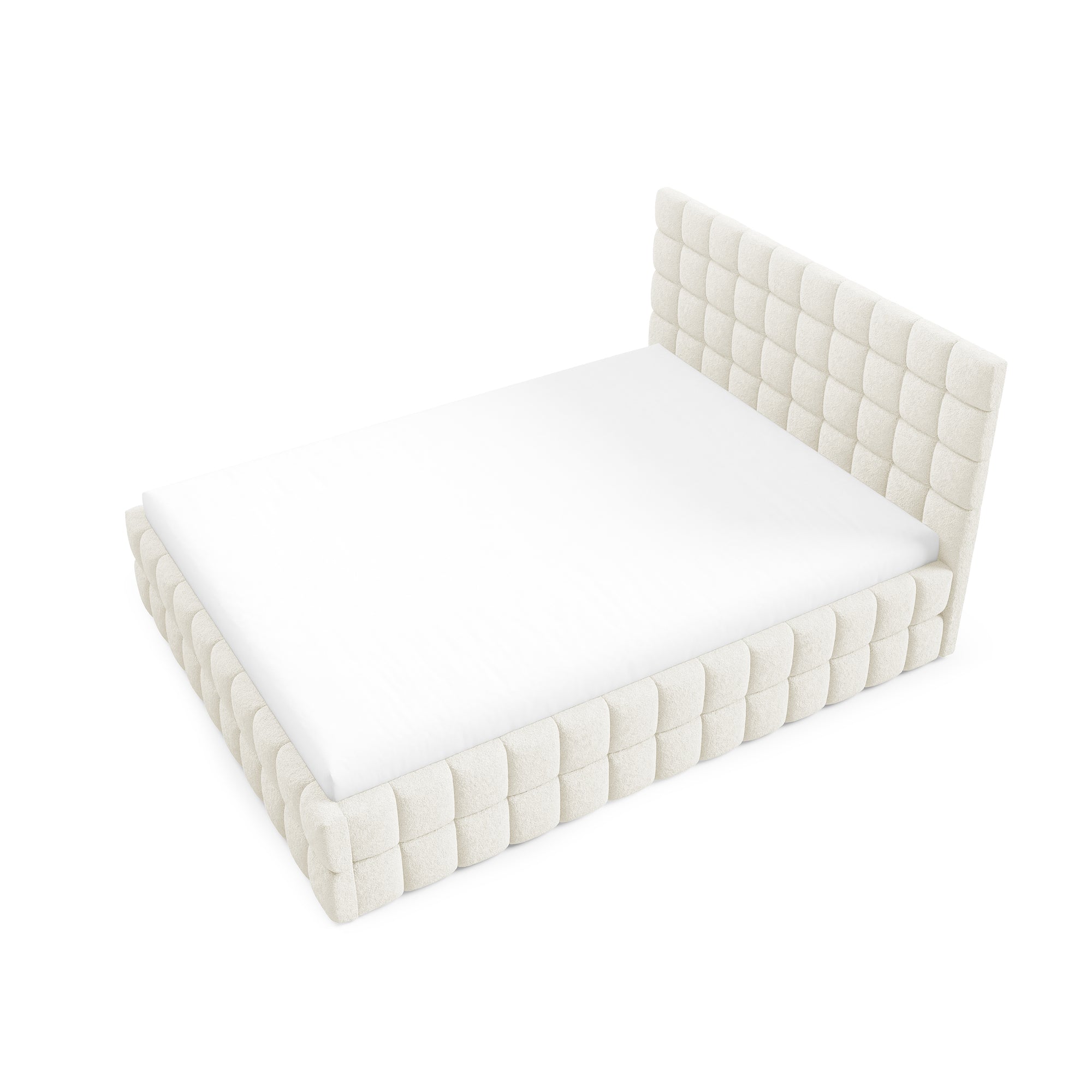 Łóżko tapicerowane z pojemnikiem w różnych rozmiarach w stylu nowoczesnym - tkanina Lambi, pikowany zagłówek | Stratus