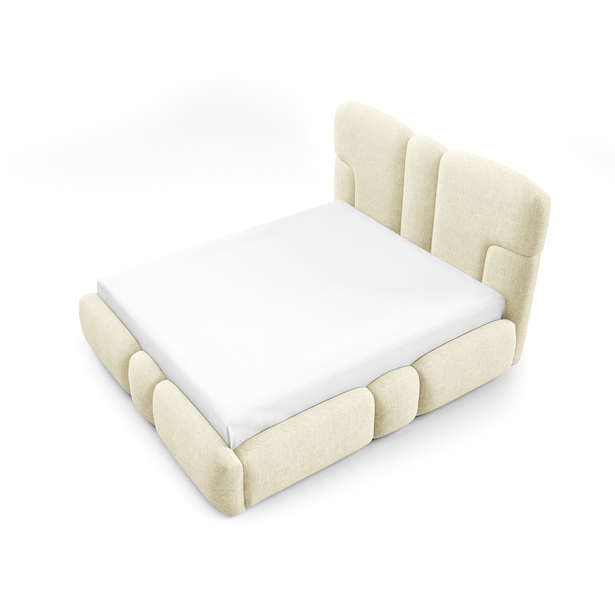 Łóżko tapicerowane z pojemnikiem w różnych rozmiarach w stylu soft - tkanina DOHA, LED, wysoki zagłówek | PUFFRA