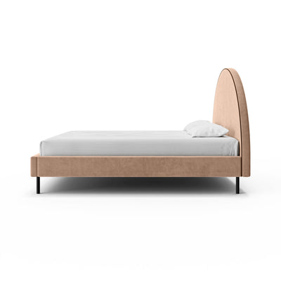 Upholstered bed with a semicircular headboard and storage in a soft modern style | Zora