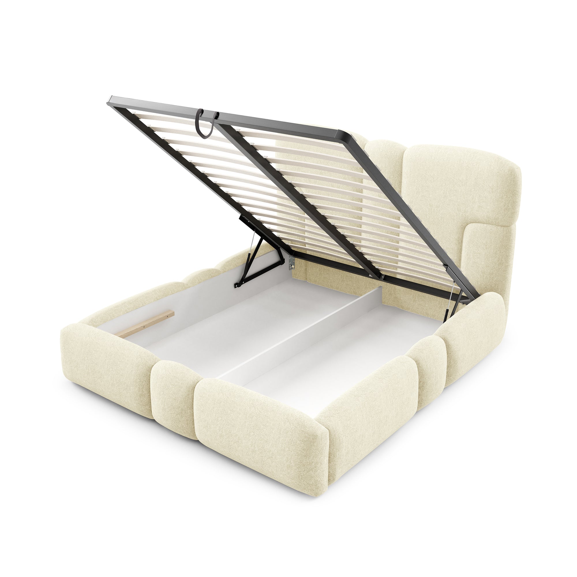 Łóżko tapicerowane z pojemnikiem w różnych rozmiarach w stylu soft - tkanina DOHA, LED, wysoki zagłówek | PUFFRA